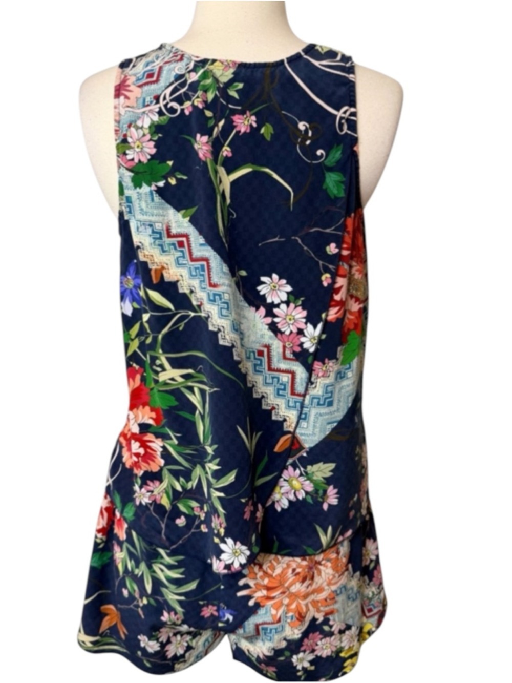 Johnny Was Roselynn 2 Pc Silk Set Size S Navy Floral - Picture 7 of 10